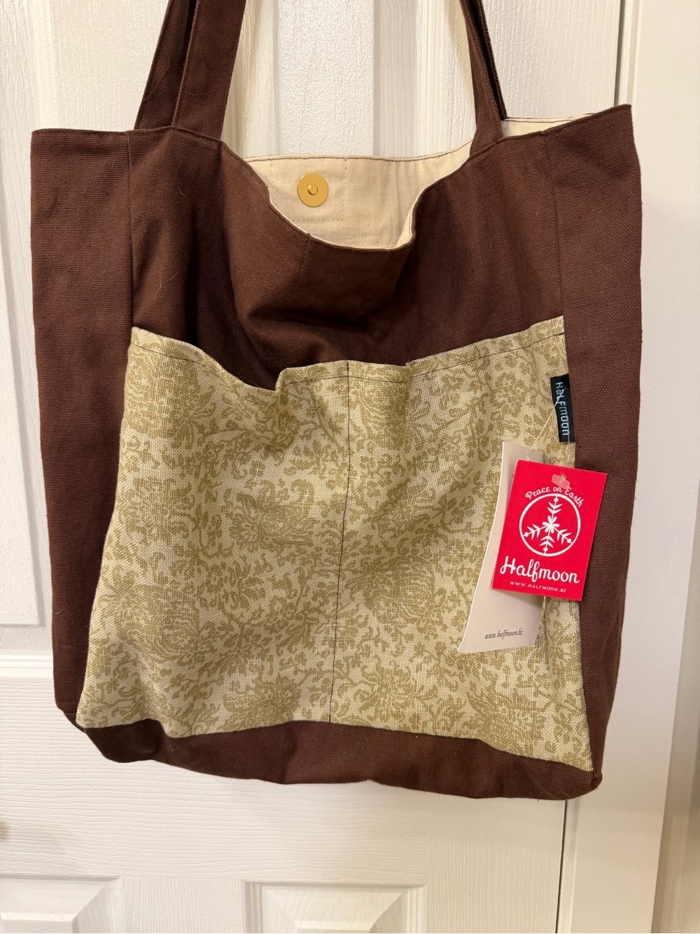Half Moon Canvas Yoga Tote Bag with Patterned Front Pocket